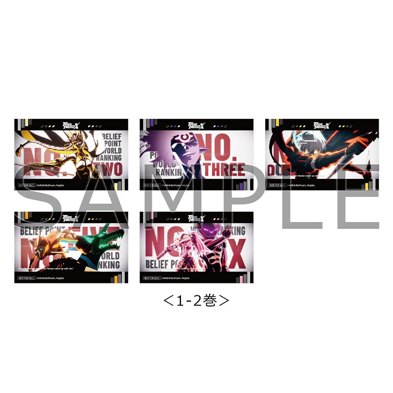 1-2巻連動購入特典 38mm缶バッジ6個セット（X、クイーン、梁龍、黙殺、ジョニー、ロリ）＋ミニフォト5枚セット（クイーン、梁龍、黙殺、ジョニー、ロリ）