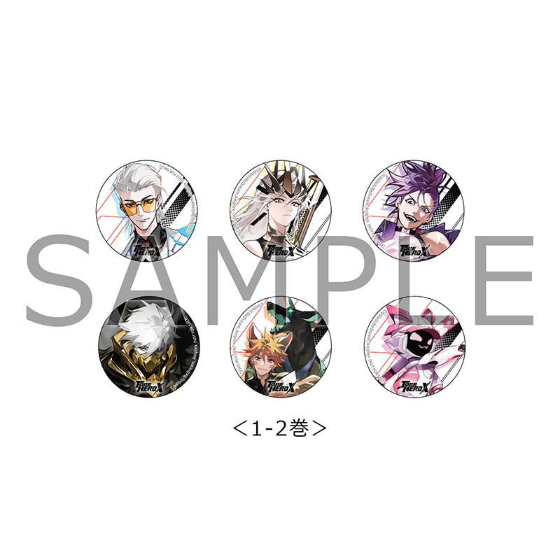 1-2巻連動購入特典 38mm缶バッジ6個セット（X、クイーン、梁龍、黙殺、ジョニー、ロリ）＋ミニフォト5枚セット（クイーン、梁龍、黙殺、ジョニー、ロリ）